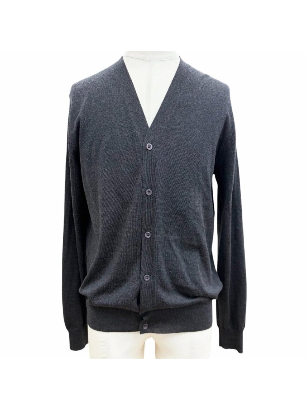 Prada 100% Virgin Wool Neck High Gee Knit Cardigan Dark Gray 50